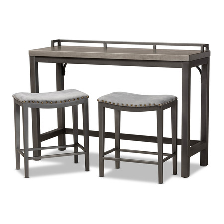 BAXTON STUDIO Noll Grey Upholstered 3-Piece Multipurpose Metal Counter Table Set 159-9843